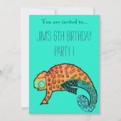 Chameleon reptile illustration boy birthday party einladung (Vorderseite)