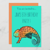 Chameleon reptile illustration boy birthday party einladung (Vorne/Hinten)