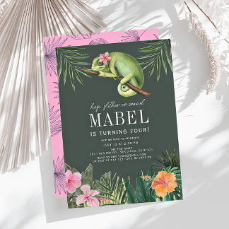 Chameleon Reptile Tropical Girl Green Geburtstag Einladung