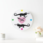 Chameleons and Rainbow Hearts Round Clock Große Wanduhr (Zuhause)