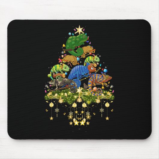 Chameleons Christmas Tree Lights Holiday Chameleon Mousepad (Vorne)