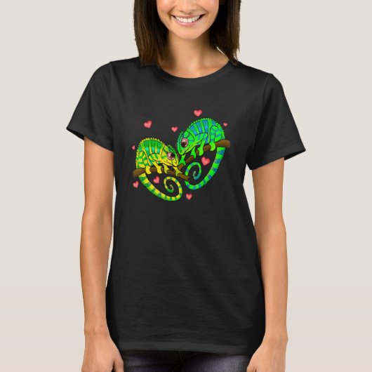 Chameleons Couples Love Hearts Retro Style Valenti T-Shirt (Vorderseite)