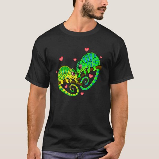 Chameleons Couples Love Hearts Retro Style Valenti T-Shirt (Vorderseite)