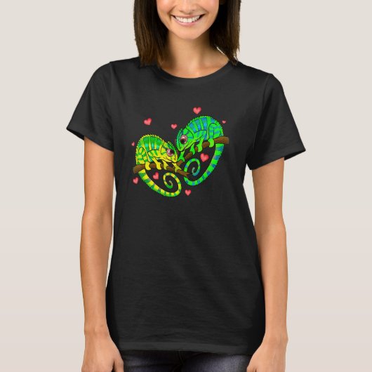 Chameleons Couples Love Hearts Retro Style Valenti T-Shirt (Vorderseite)