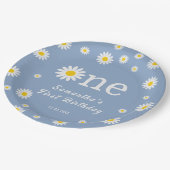 Chamomile Blume Blue Modern Erster Geburtstag Pappteller (Schrägansicht)