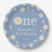 Chamomile Blume Blue Modern Erster Geburtstag Pappteller (Vorderseite)