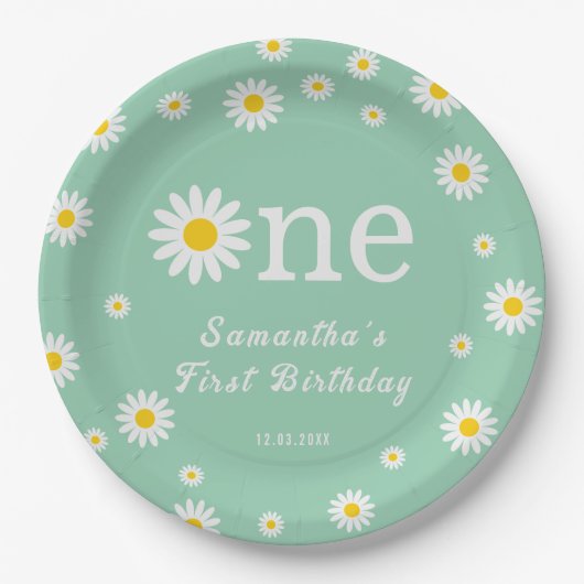 Chamomile Blume Grüne Wasserfarbe erster Geburtsta Pappteller (Vorderseite)