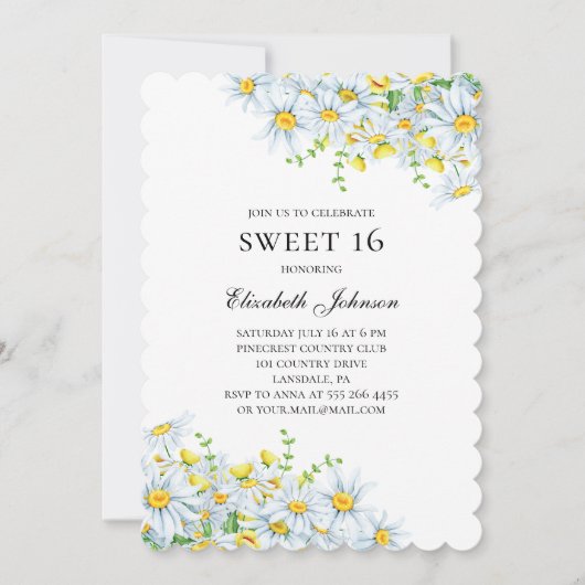 Chamomile. Blume süß 16. 16. Blumengeburt Einladung (Vorderseite)