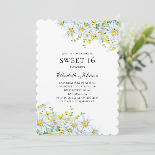 Chamomile. Blume süß 16. 16. Blumengeburt Einladung (Stehend Vorderseite)