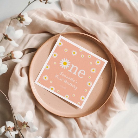 Chamomile Daisy Blume Elegante Coral Birthday Serviette