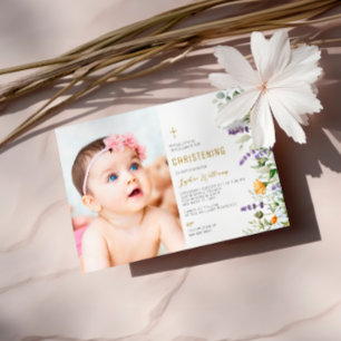 Chamomile & Eucalyptus Foto Christening Einladung