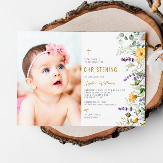 Chamomile & Eucalyptus Foto Christening Einladung