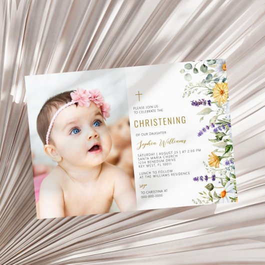 Chamomile & Eucalyptus Foto Christening Einladung