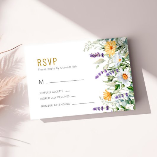 Chamomile & Eucalyptus Wedding RSVP Cards Karte