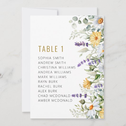 Chamomile & Eukalyptus Wedding Tischnummern (Vorderseite)