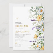 Chamomile & Eukalyptus Wildblumen Christening Einladung (Vorderseite)