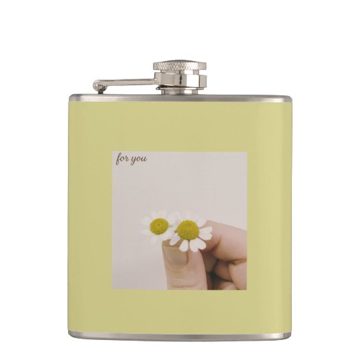 “Chamomile Floral Vinyl Flask – ‘For You’  Flachmann (Vorderseite)