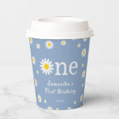 Chamomile Niedlich Daisy Blue First Birthday Party Pappbecher (Rückseite)