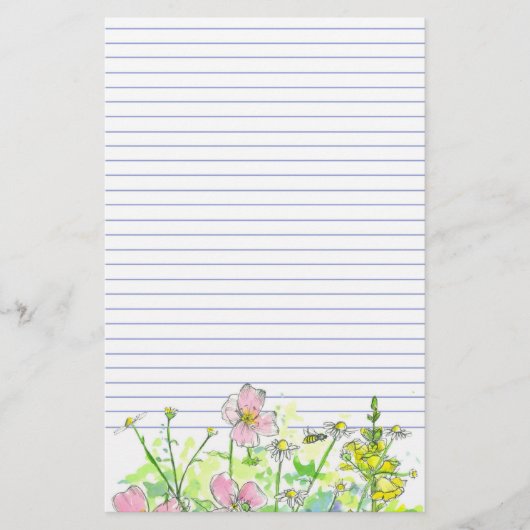 Chamomile Snapdragons Wildblumen Honey Bee Lined Briefpapier (Vorderseite)