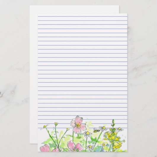Chamomile Snapdragons Wildblumen Honey Bee Lined Briefpapier (Vorne/Hinten)