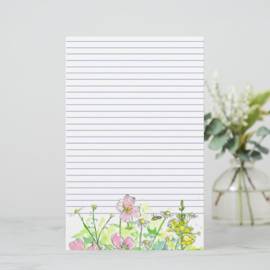 Chamomile Snapdragons Wildblumen Honey Bee Lined Briefpapier (Stehend Vorderseite)