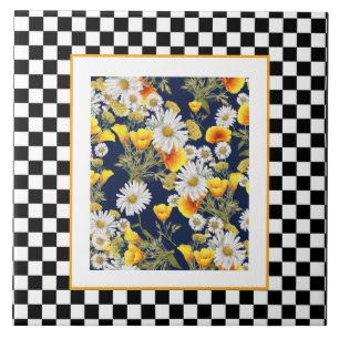 Chamomiles Poppies und Checkerboard Fliese