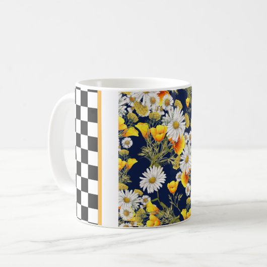 Chamomiles Poppies und Checkerboard Kaffeetasse (Vorderseite Links)