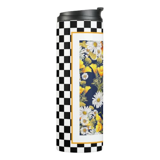 Chamomiles Poppies und Checkerboard Thermosbecher (Nach links gedreht)