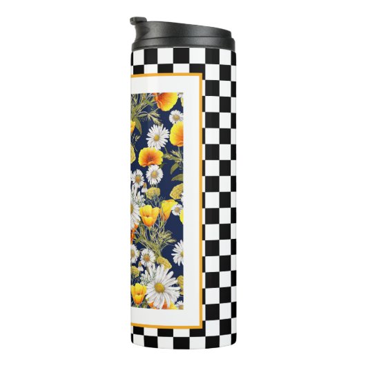Chamomiles Poppies und Checkerboard Thermosbecher (Nach rechts gedreht)
