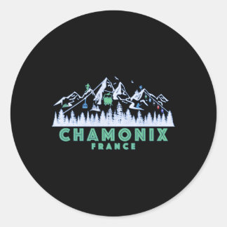 Chamonix France Illustration Snow Ski Runder Aufkleber