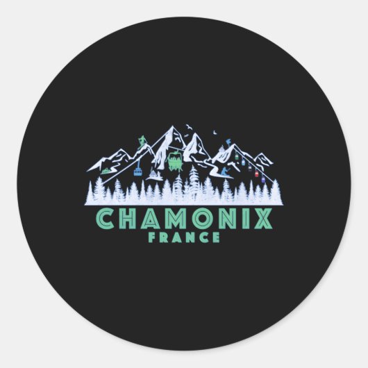 Chamonix France Illustration Snow Ski Runder Aufkleber (Vorderseite)
