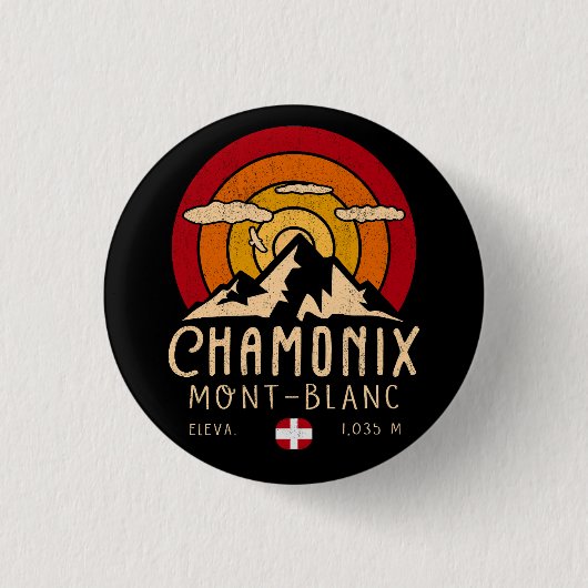 Chamonix France Retro Sunset Skiing Souvenirs 80er Button (Vorderseite)