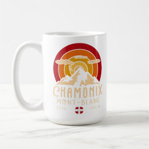 Chamonix France Retro Sunset Skiing Souvenirs 80er Kaffeetasse