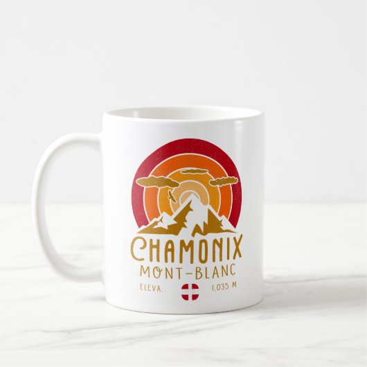 Chamonix France Retro Sunset Skiing Souvenirs 80er Kaffeetasse (Links)