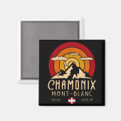 Chamonix France Retro Sunset Skiing Souvenirs 80er Magnet (Vorderseite/Rückseite)