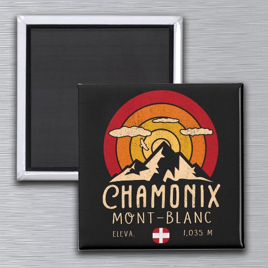 Chamonix France Retro Sunset Skiing Souvenirs 80er Magnet