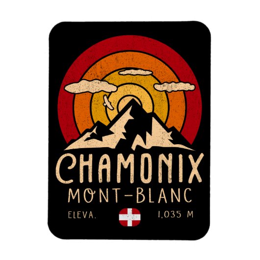 Chamonix France Retro Sunset Skiing Souvenirs 80er Magnet (Vertikal)