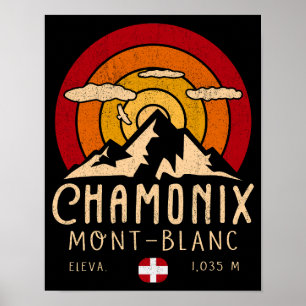 Chamonix France Retro Sunset Skiing Souvenirs 80er Poster