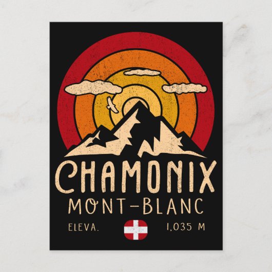 Chamonix France Retro Sunset Skiing Souvenirs 80er Postkarte (Vorderseite)