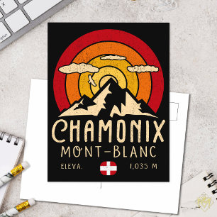 Chamonix France Retro Sunset Skiing Souvenirs 80er Postkarte