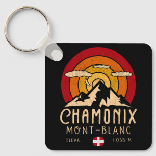 Chamonix France Retro Sunset Skiing Souvenirs 80er Schlüsselanhänger