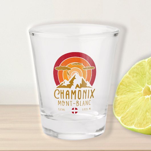 Chamonix France Retro Sunset Skiing Souvenirs 80er Schnapsglas