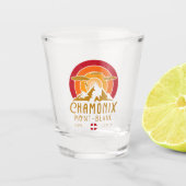 Chamonix France Retro Sunset Skiing Souvenirs 80er Schnapsglas (Vorderseite)