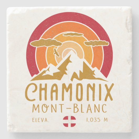 Chamonix France Retro Sunset Skiing Souvenirs 80er Steinuntersetzer (Vorderseite)