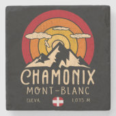 Chamonix France Retro Sunset Skiing Souvenirs 80er Steinuntersetzer (Vorderseite)