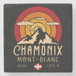 Chamonix France Retro Sunset Skiing Souvenirs 80er Steinuntersetzer