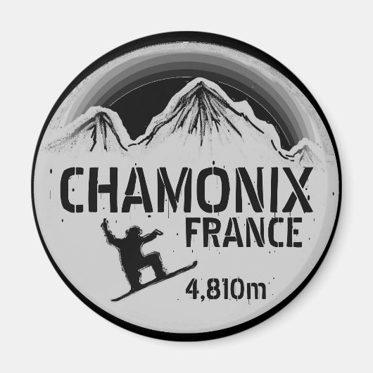 Chamonix France Schwarzer Snowboard-Kunstmagnet Magnet (Vorne)
