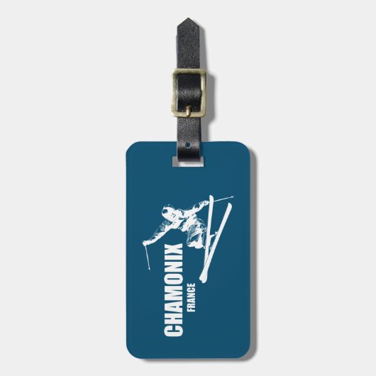 Chamonix France Skier Gepäckanhänger (Vorderseite vertikal)