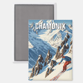 Chamonix France Skier Skiing Magnet (Vorderseite/Rückseite)