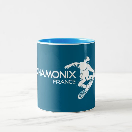 Chamonix France Snowboarder Zweifarbige Tasse (Mittel)